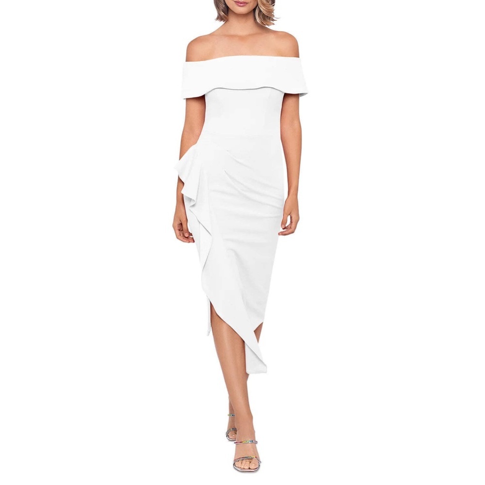 NWT Aqua White Off Shoulder Ruffle Dress Formal Cocktail Party Wedding size 2
